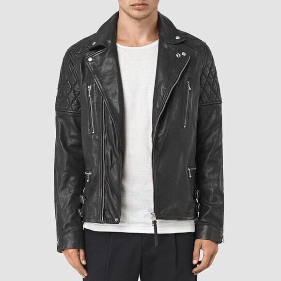New All Saints Yuku biker moto quilted boxy zipper 100% lamb leather jacket - Picture 1 of 16
